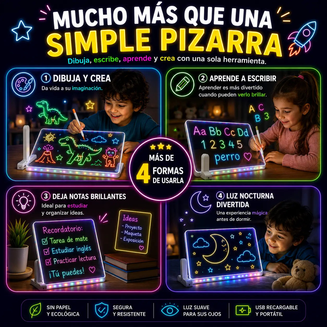 Pizarra de dibujo LED para niños