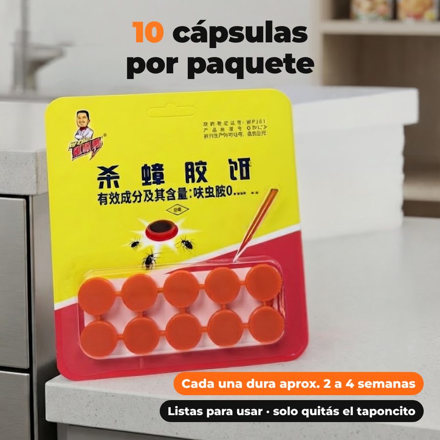 10 cápsulas por paquete, cada una dura aprox. 2 a 4 semanas