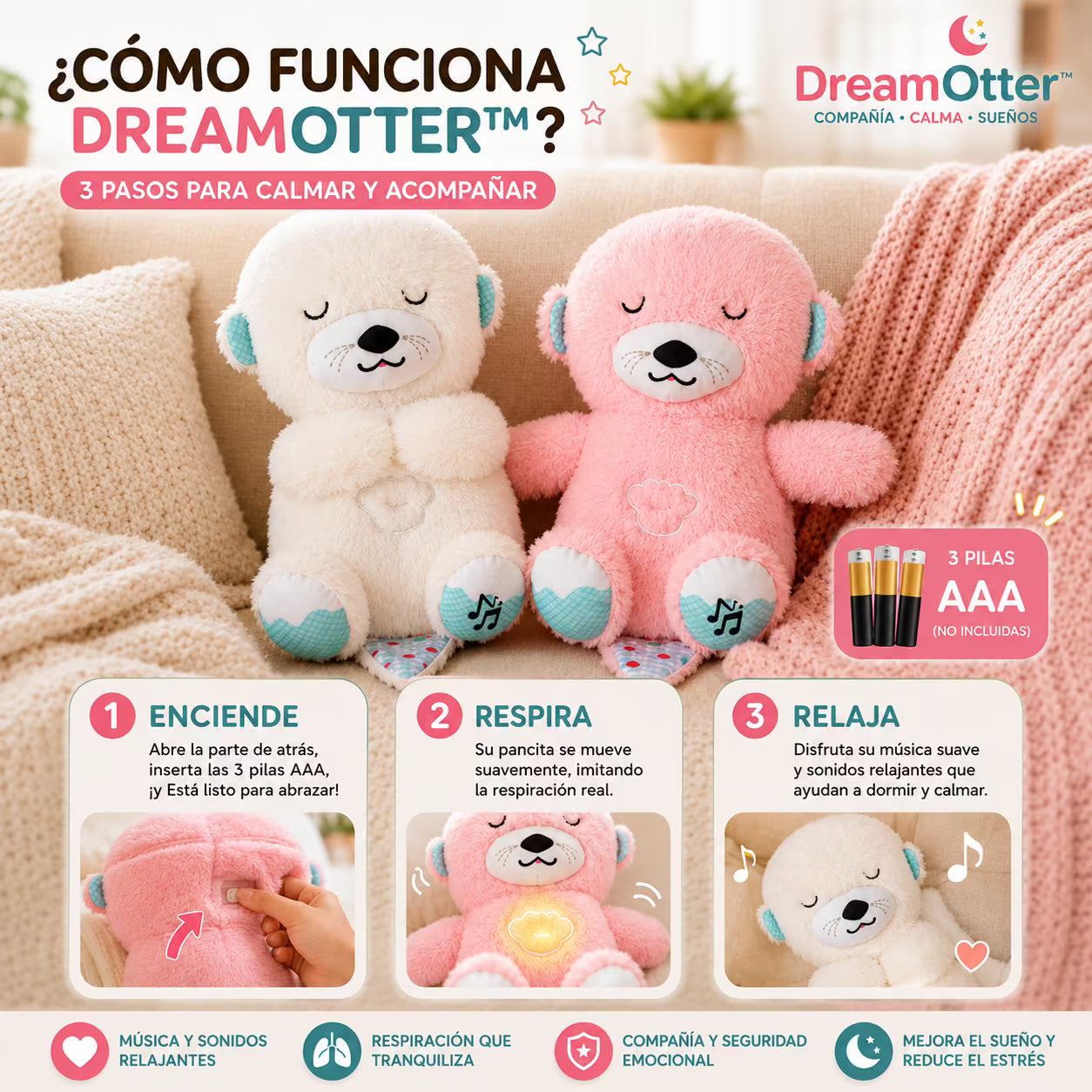 DreamOtter™ - Peluche Relajante de Respiración para Dormir