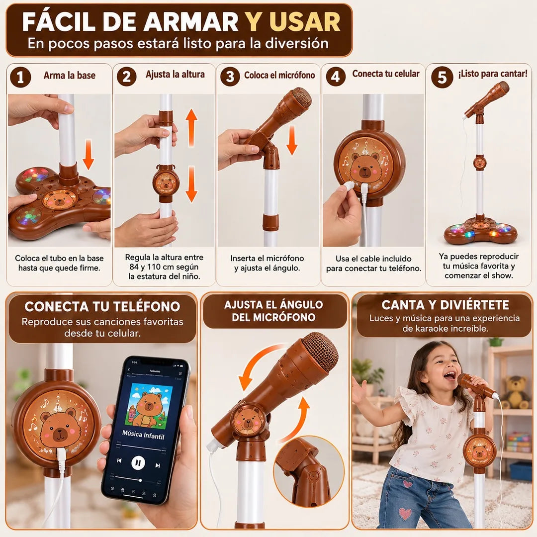 Cómo armar el micrófono karaoke capibara en 5 pasos