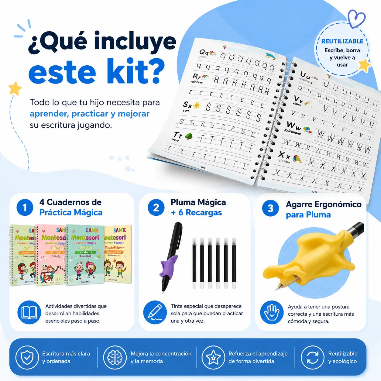 Kit de 4 Cuadernos Mágicos Reutilizables