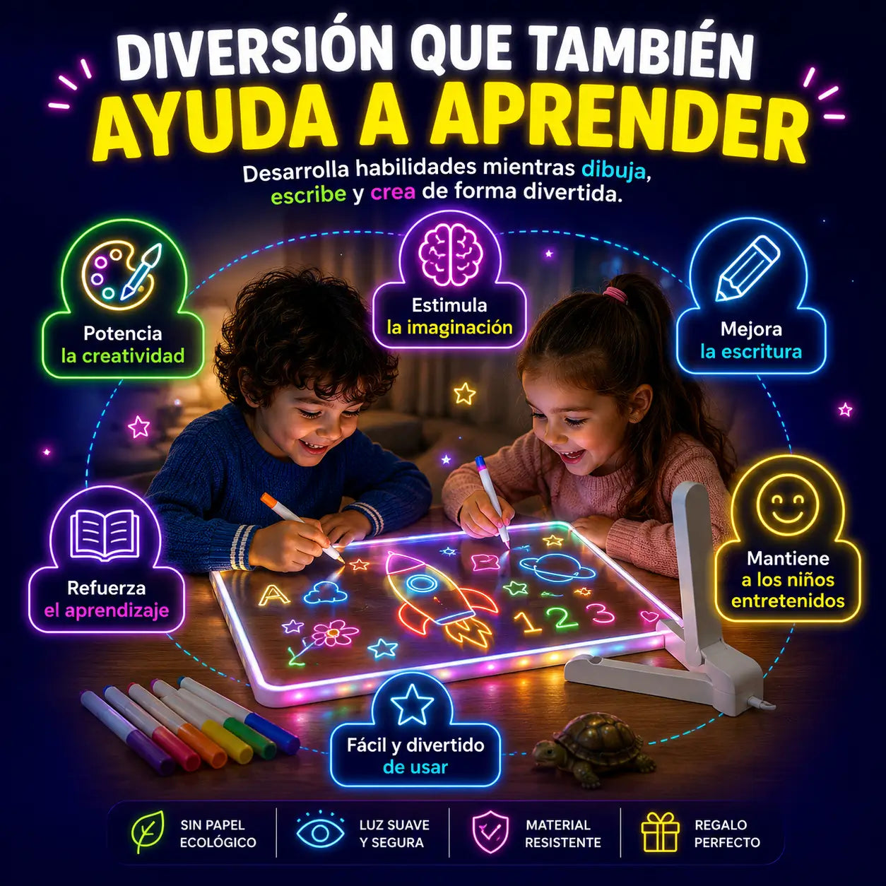 Pizarra de dibujo LED para niños