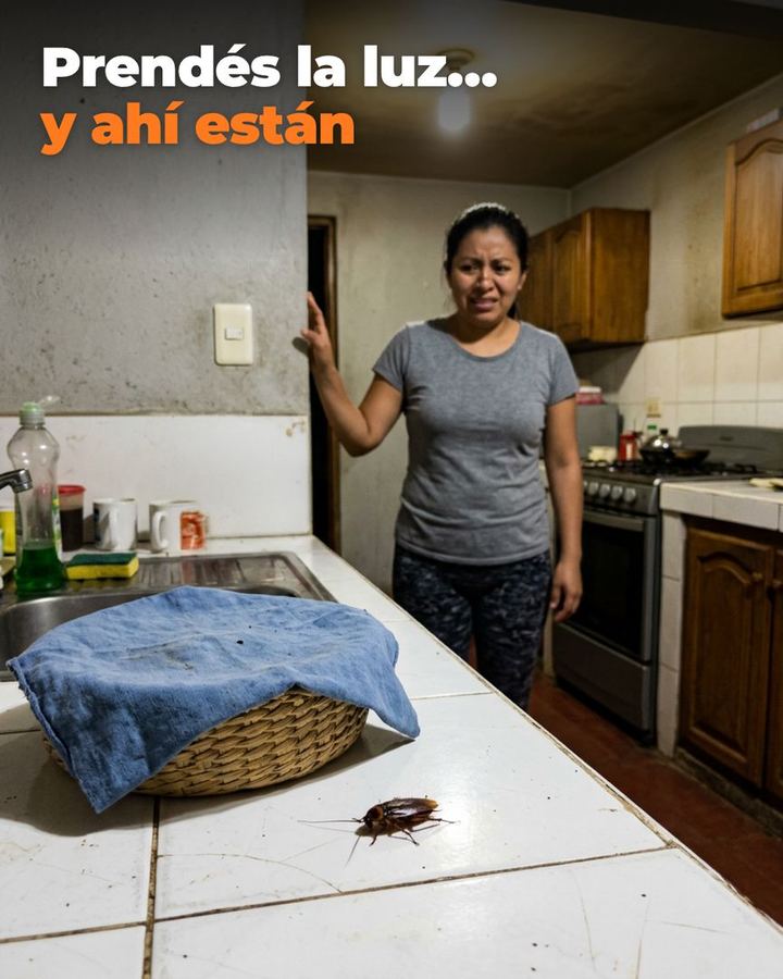 Señora asustada al ver una cucaracha junto a las tortillas en su cocina