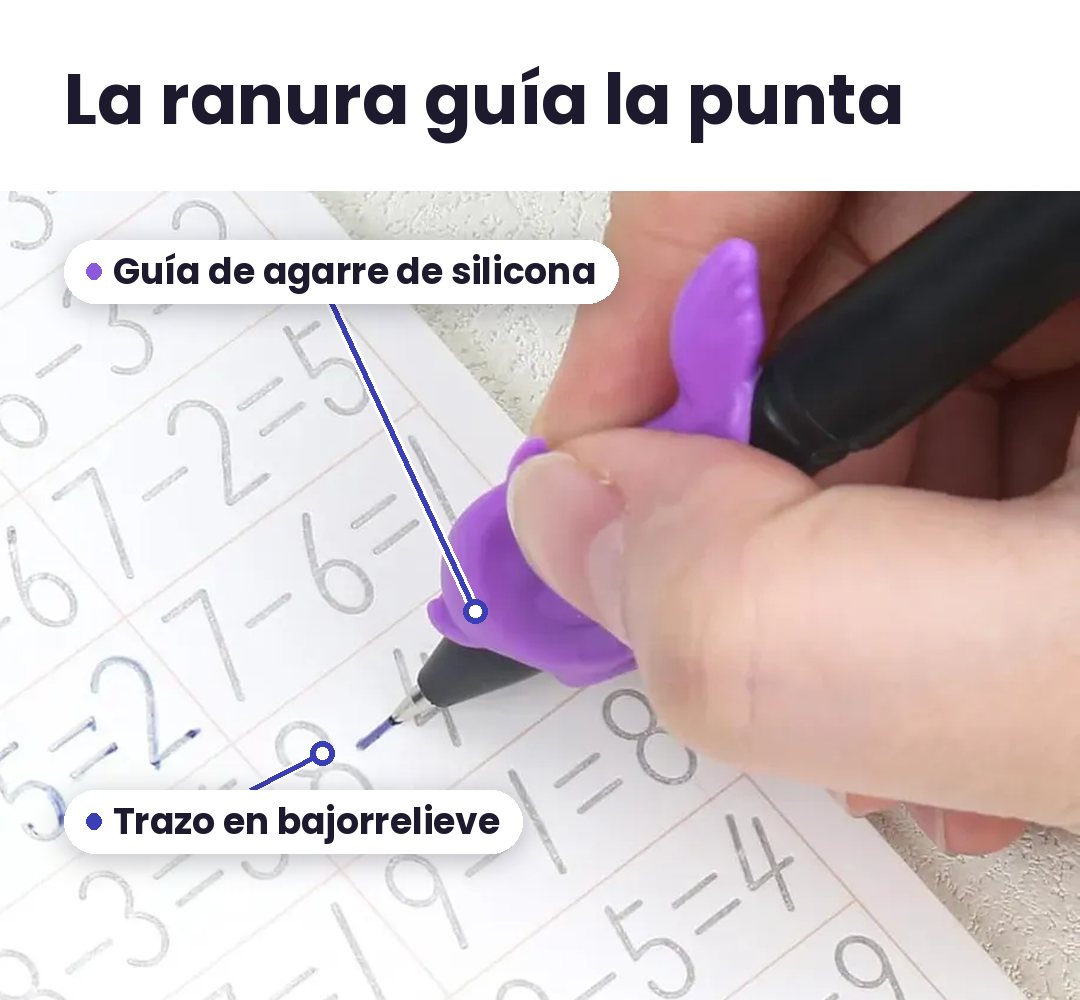 La ranura guía la punta: trazo en bajorrelieve y guía de agarre de silicona