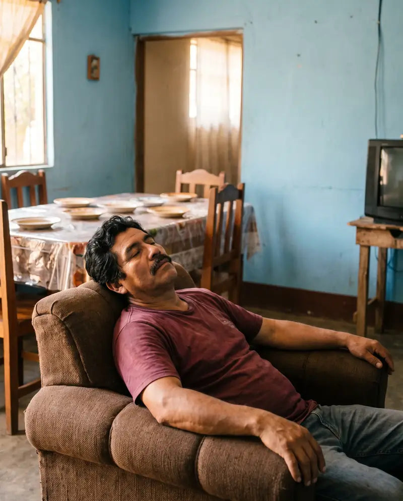 Señor descansando en un sillón después del almuerzo
